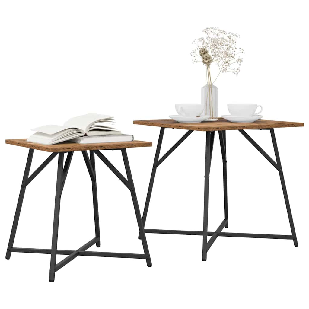 Set pomoćnih stolića 2 pcs Stari drvo i crna