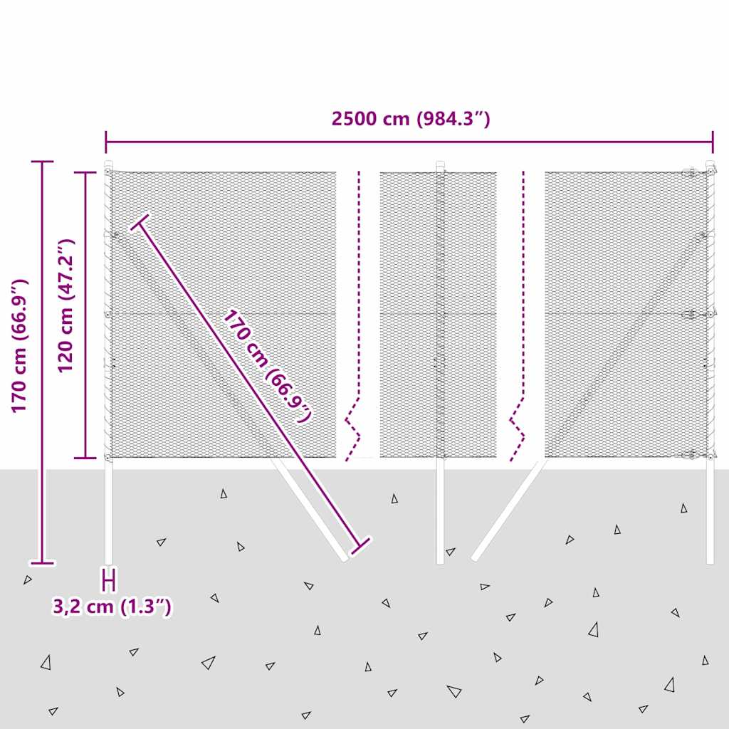 Sukladni osnovni dodatak za hexagonalnu ogradu 25 x 1,2 m Siva