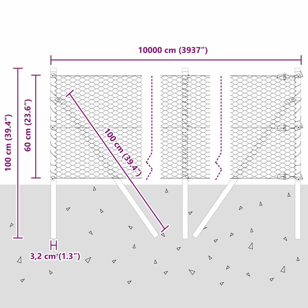 Sukladni osnovni dodatak za hexagonalnu ogradu 100 x 0,6 m Siva