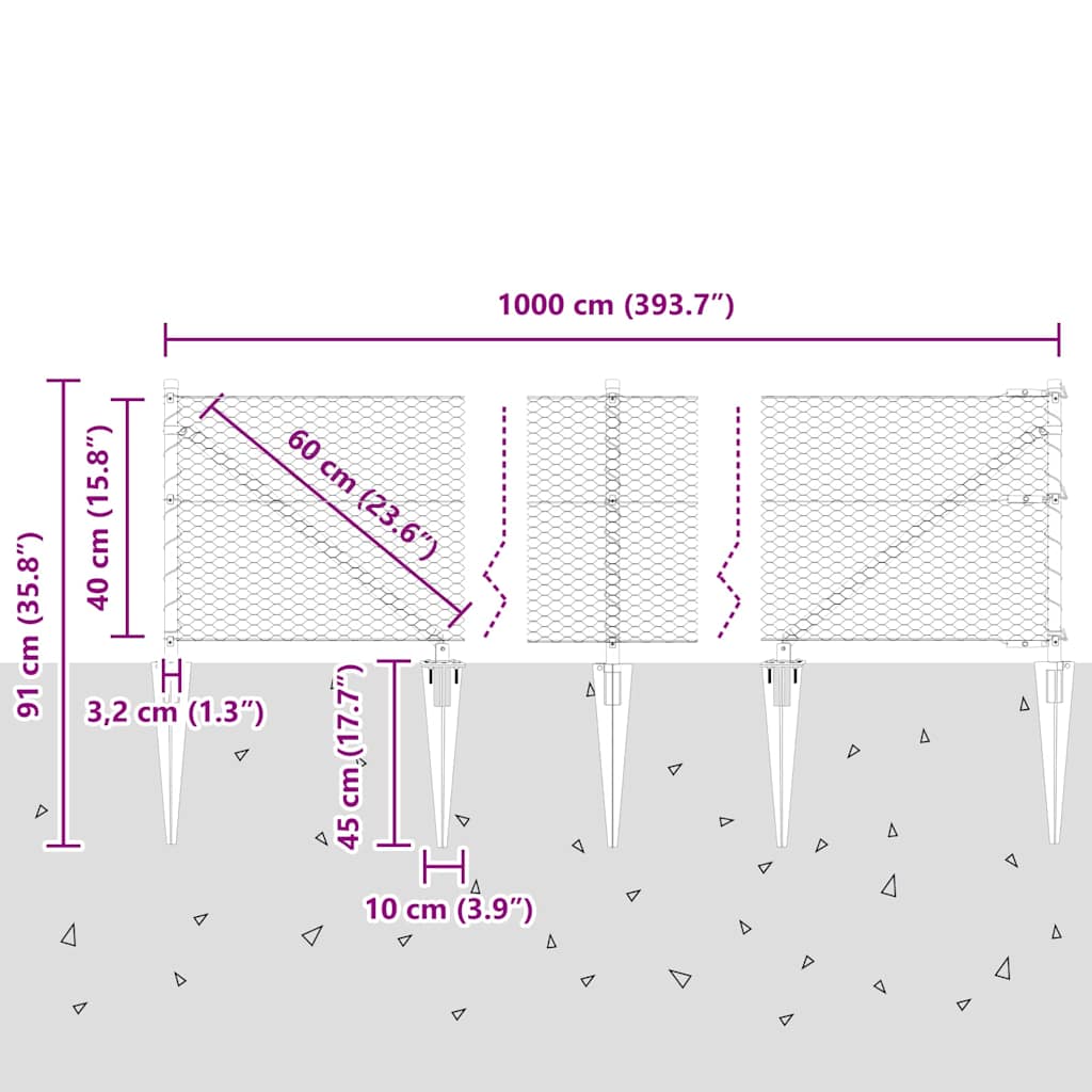 Heksagonalna ograda s stubom 10 x 0,4 m Čelik premazan PVC-om