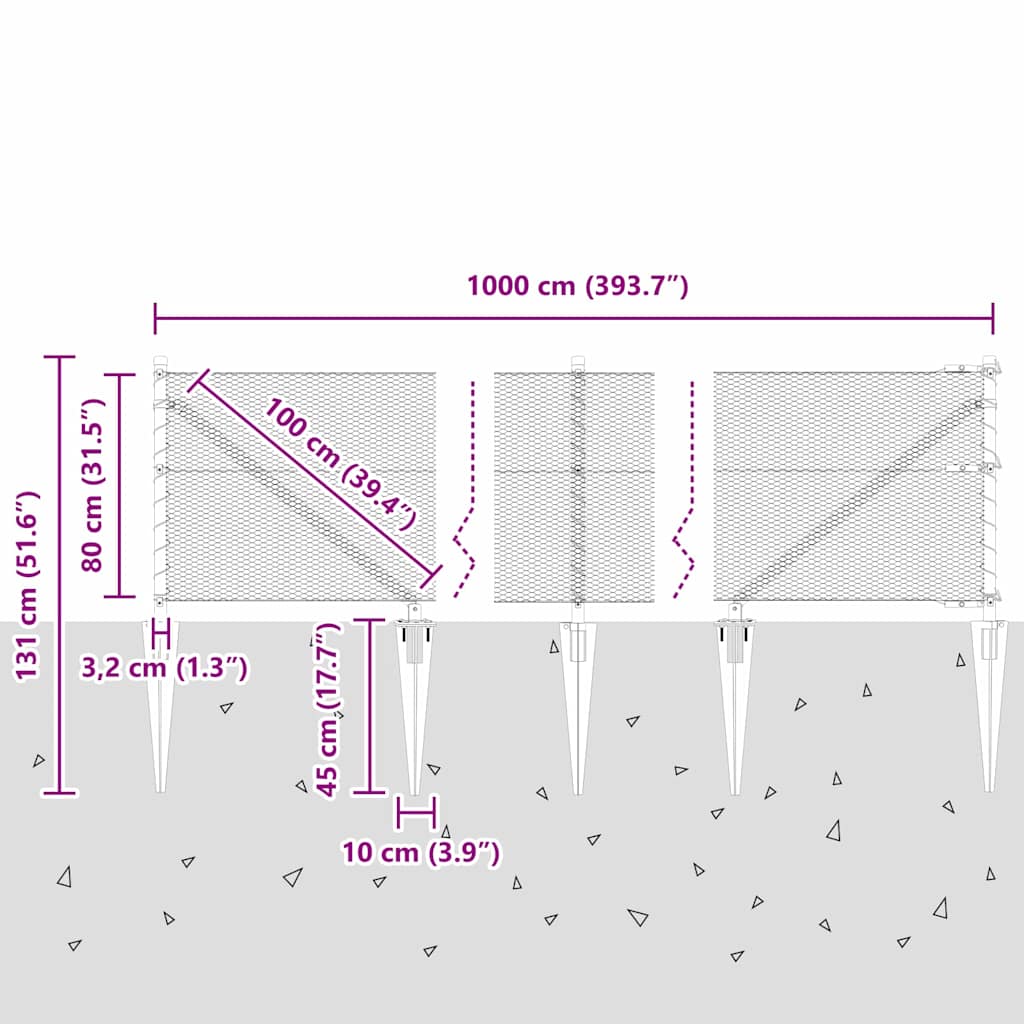 Heksagonalna ograda s stubom 10 x 0,8 m Čelik premazan PVC-om
