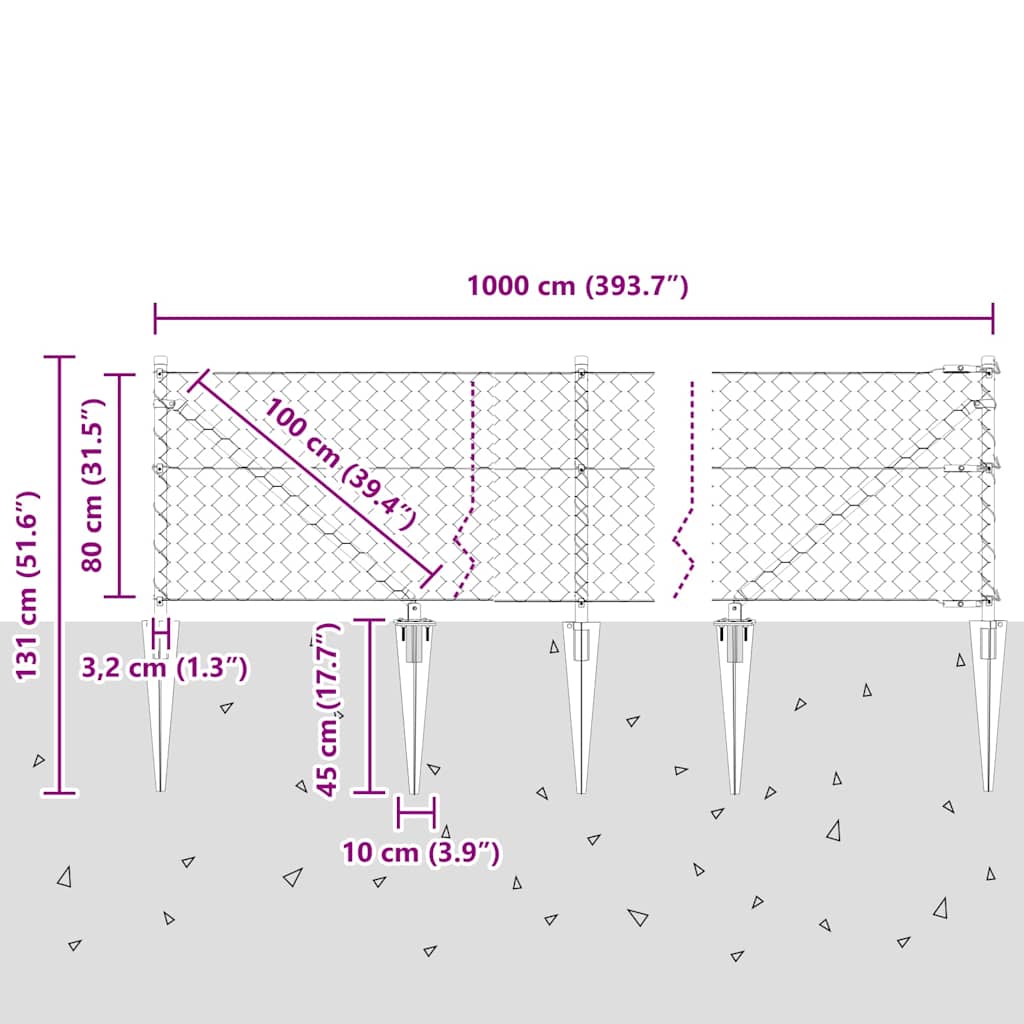 Heksagonalna ograda s stubom 10 x 0,8 m Čelik premazan PVC-om