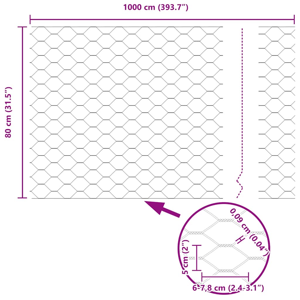 Heksagonalna ograda s stubom 10 x 0,8 m Čelik premazan PVC-om