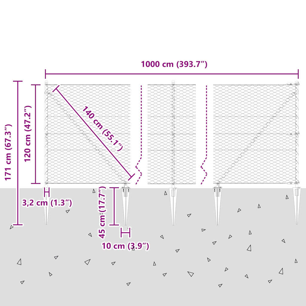 Heksagonalna ograda s stubom 10 x 1,2 m Čelik premazan PVC-om