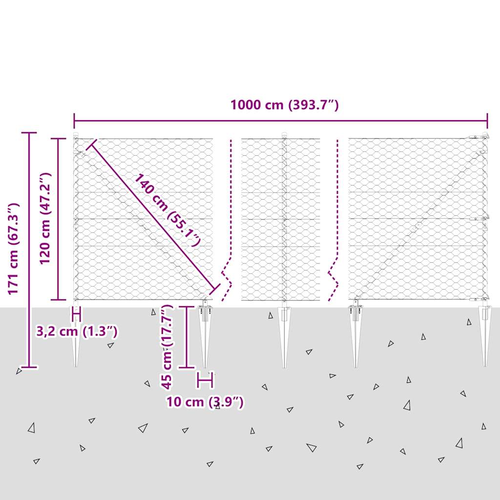 Heksagonalna ograda s stubom 10 x 1,2 m Čelik premazan PVC-om