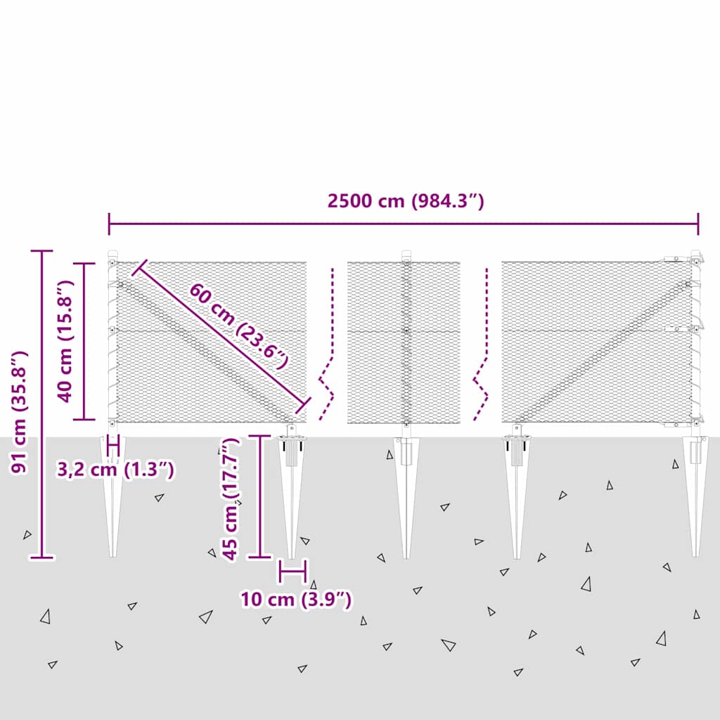 Heksagonalna ograda s stubom 25 x 0,4 m Čelik premazan PVC-om