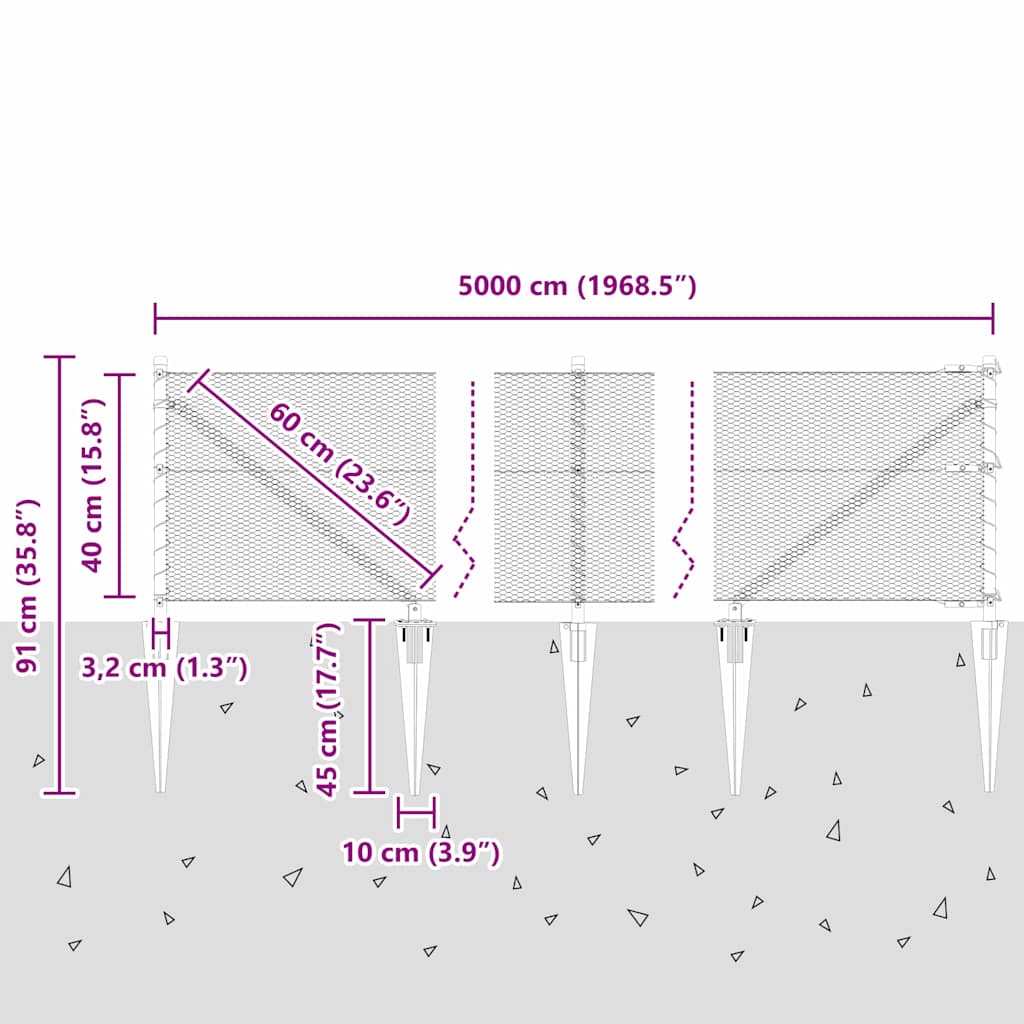 Heksagonalna ograda s stubom 50 x 0,4 m Čelik premazan PVC-om
