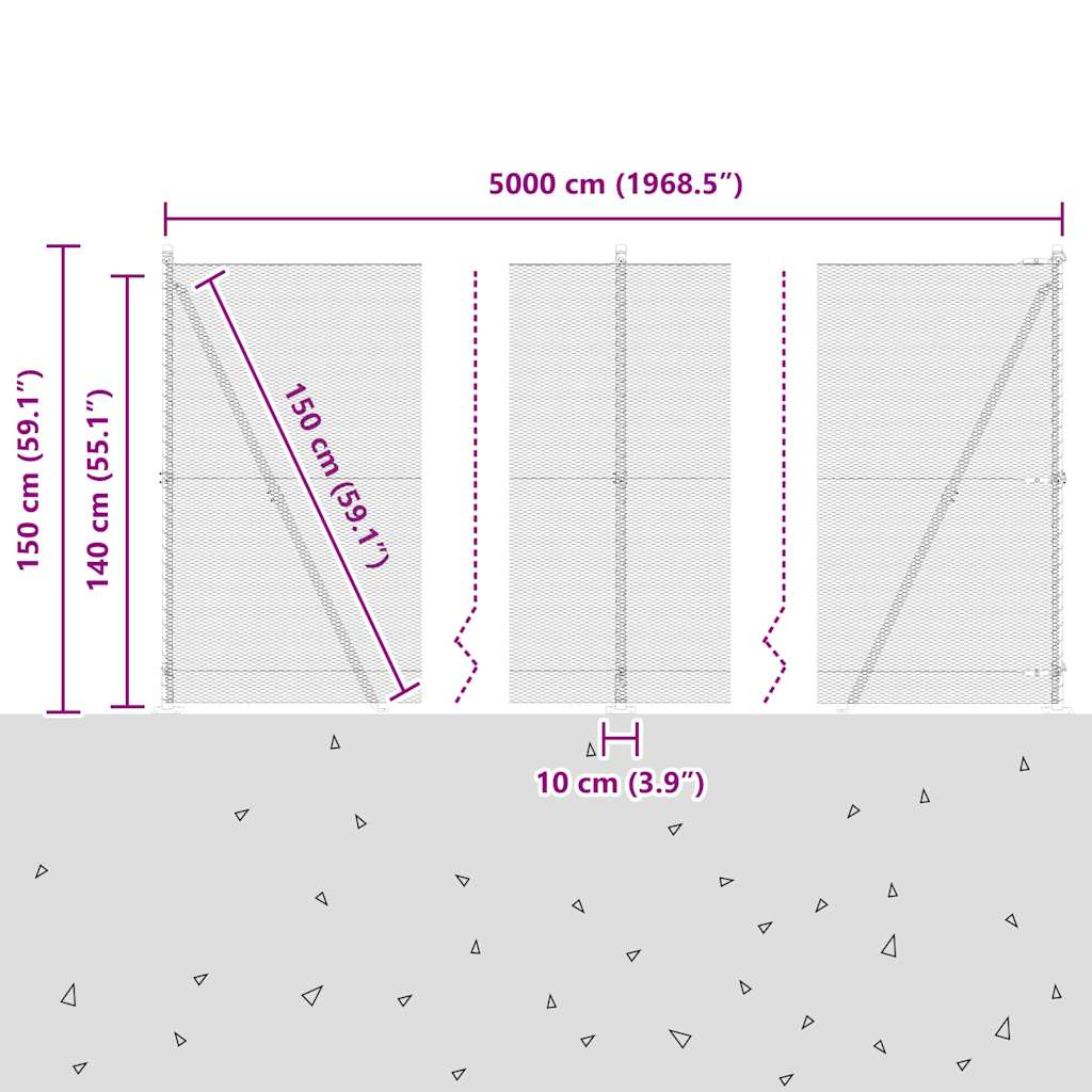 Heksagonalna ograda s betonskom osnovom 50 x 1,4 m Srebrna