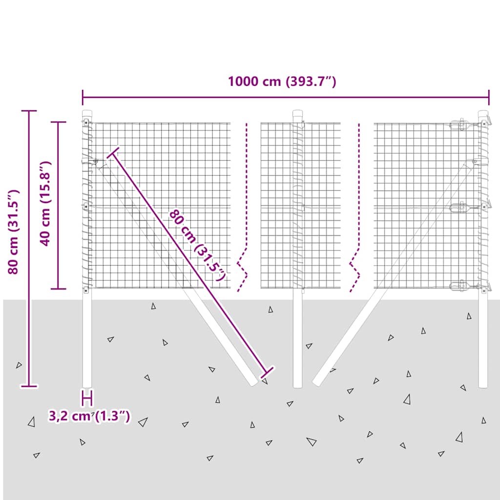 Temeljna zavarena žičana ograda 10 x 0,4 m Srebrna Mreža