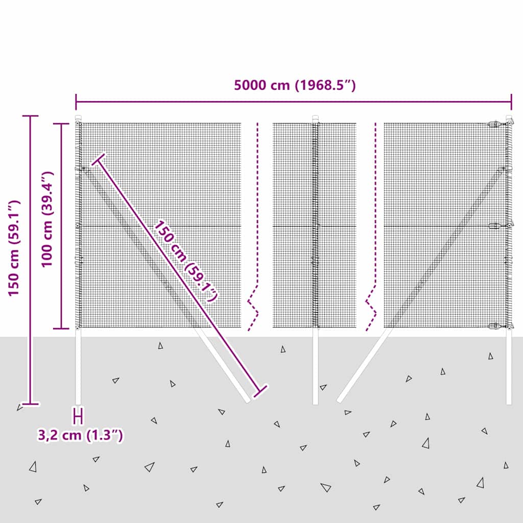 Temeljna zavarena žičana ograda 50 x 1 m Čelik premazan PVC-om