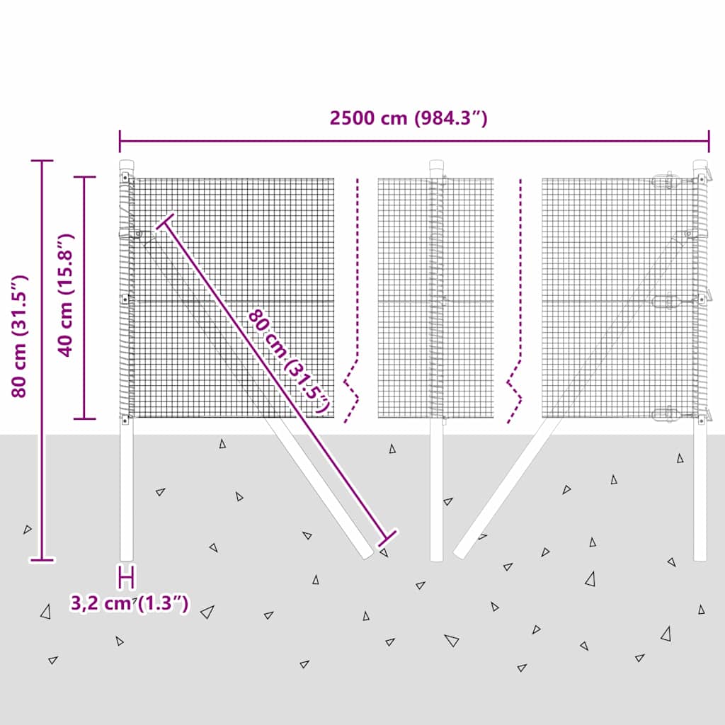 Temeljna zavarena žičana ograda 25 x 0,4 m Siva Mreža