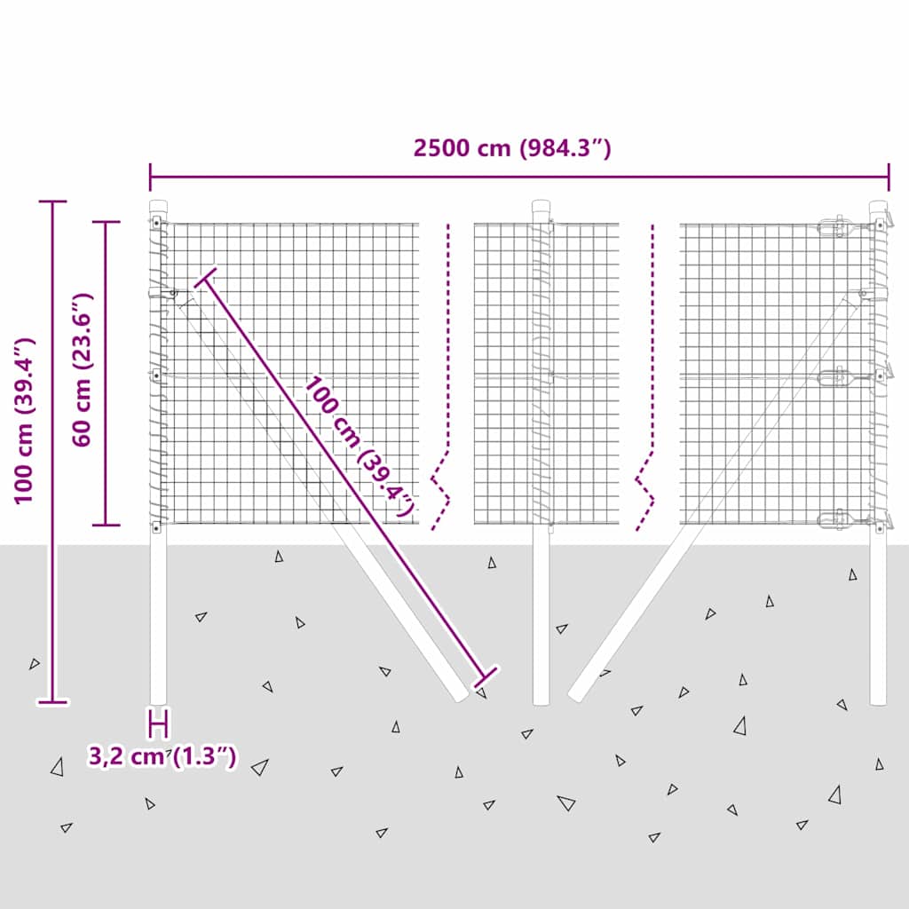 Temeljna zavarena žičana ograda 25 x 0,6 m Siva Mreža