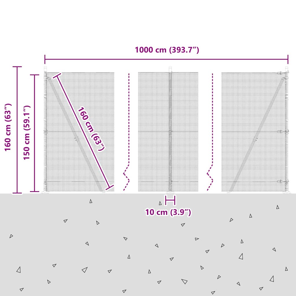 Zavareno žičano ogradno mreža s betonskom podlogom 10 x 1,5 m
