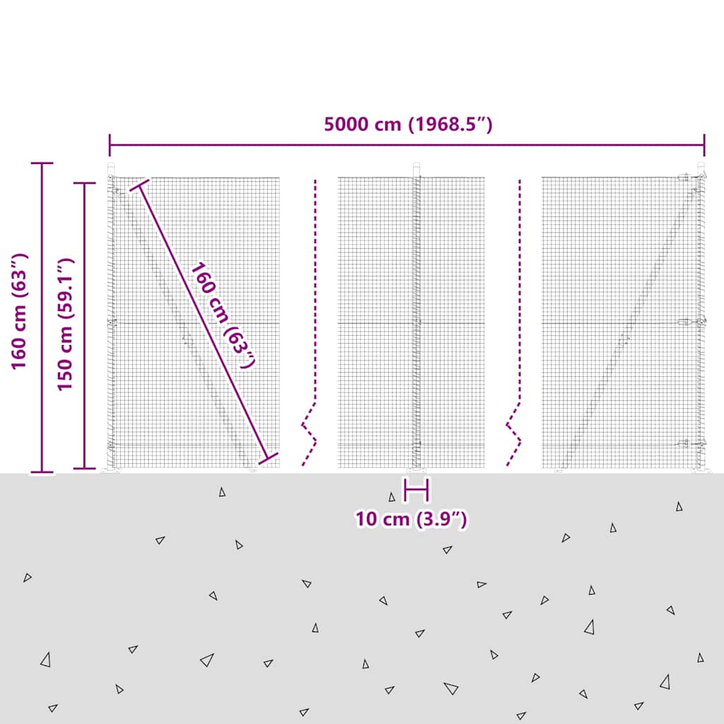Zavareno žičano ogradno mreža s betonskom podlogom 50 x 1,5 m