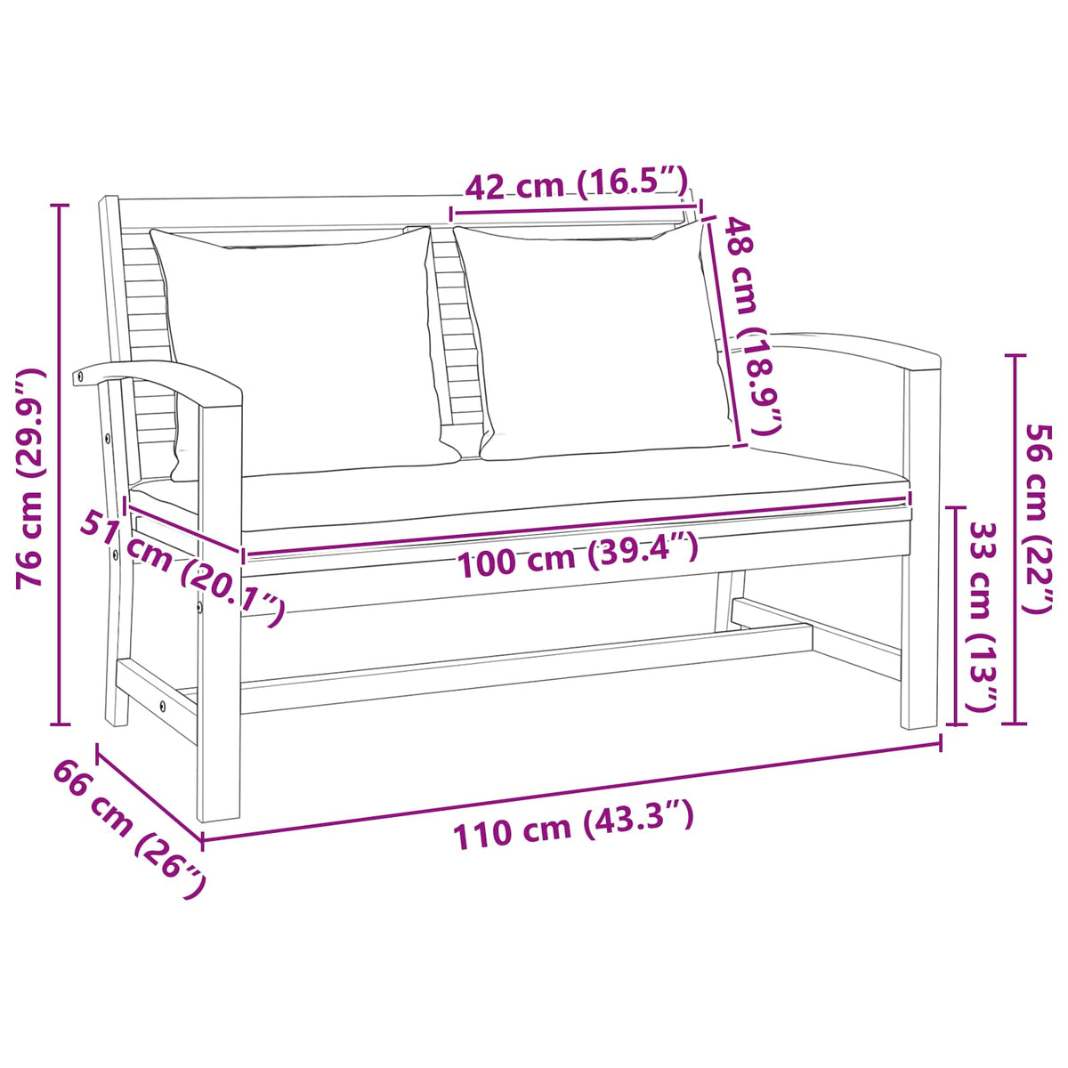 klupa s jastukom Smeđa i krem 110 x 66 x 76 cm Čvrsto teak drvo