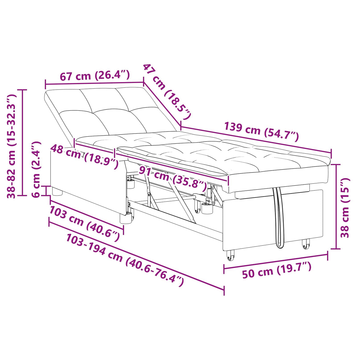 Krevet-sofa na razvlačenje Svijetlo siva 194 x 50 x 82 cm