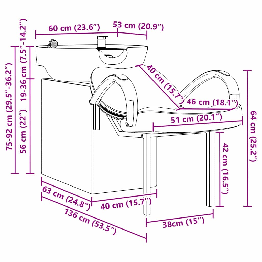 Stolica za šampon Bijela i crna 136 x 60 x 92 cm PVC
