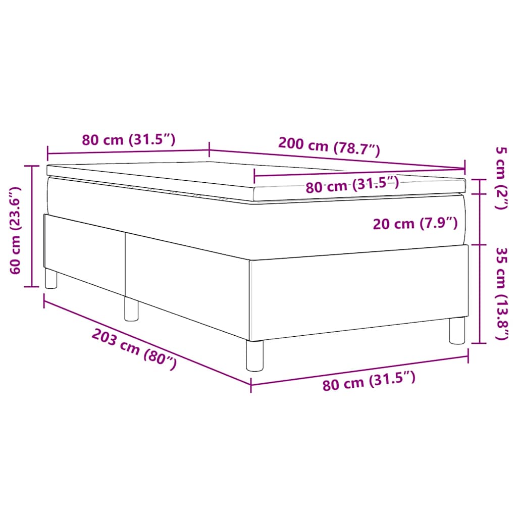 Krevet s opruga kutije Tamno siva i bijela 80 x 200 cm