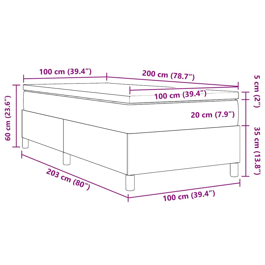 Krevet s opruga kutije Tamno siva i bijela 100 x 200 cm