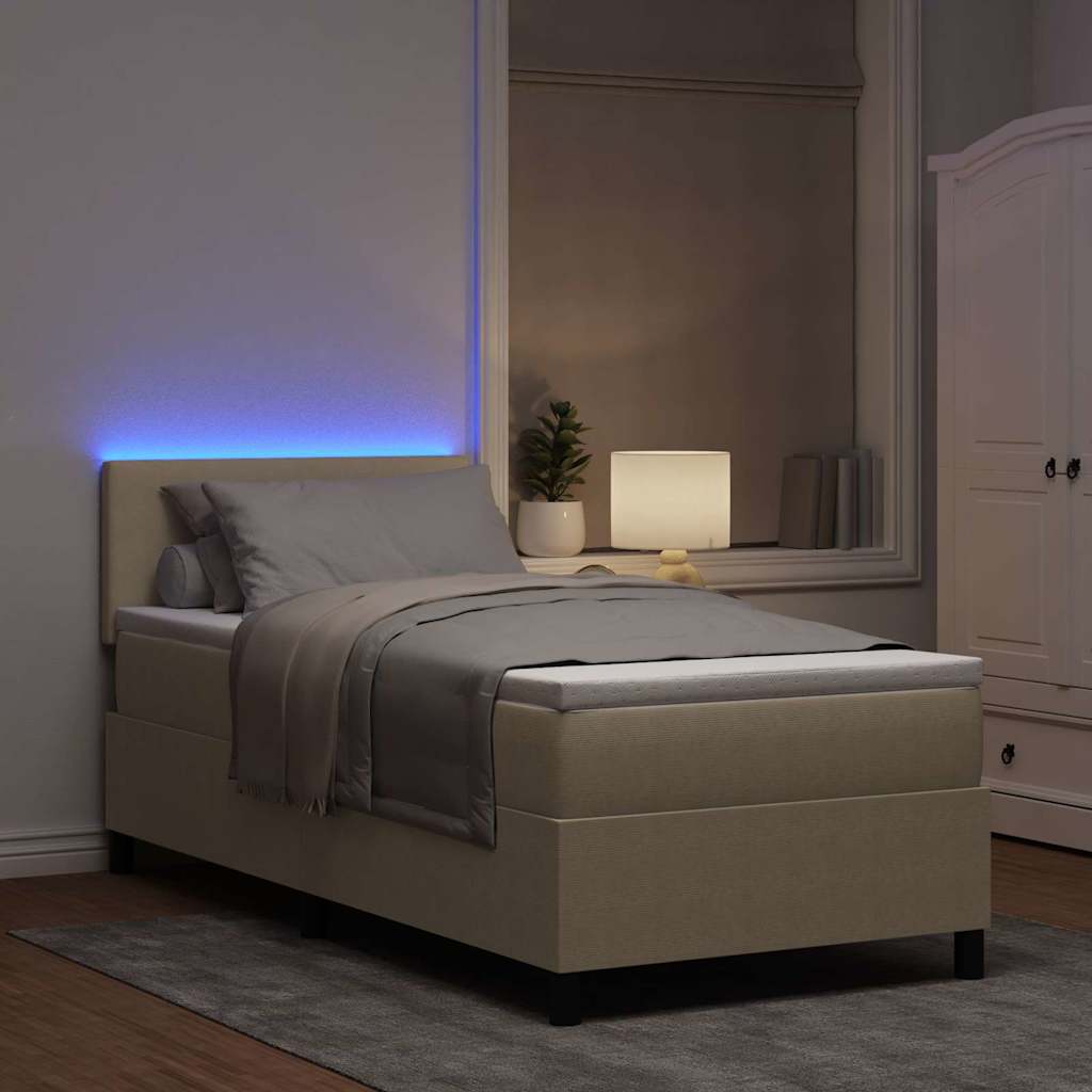 LED Box Spring Krevet Svijetlo siva i bijela. 80 x 200 cm
