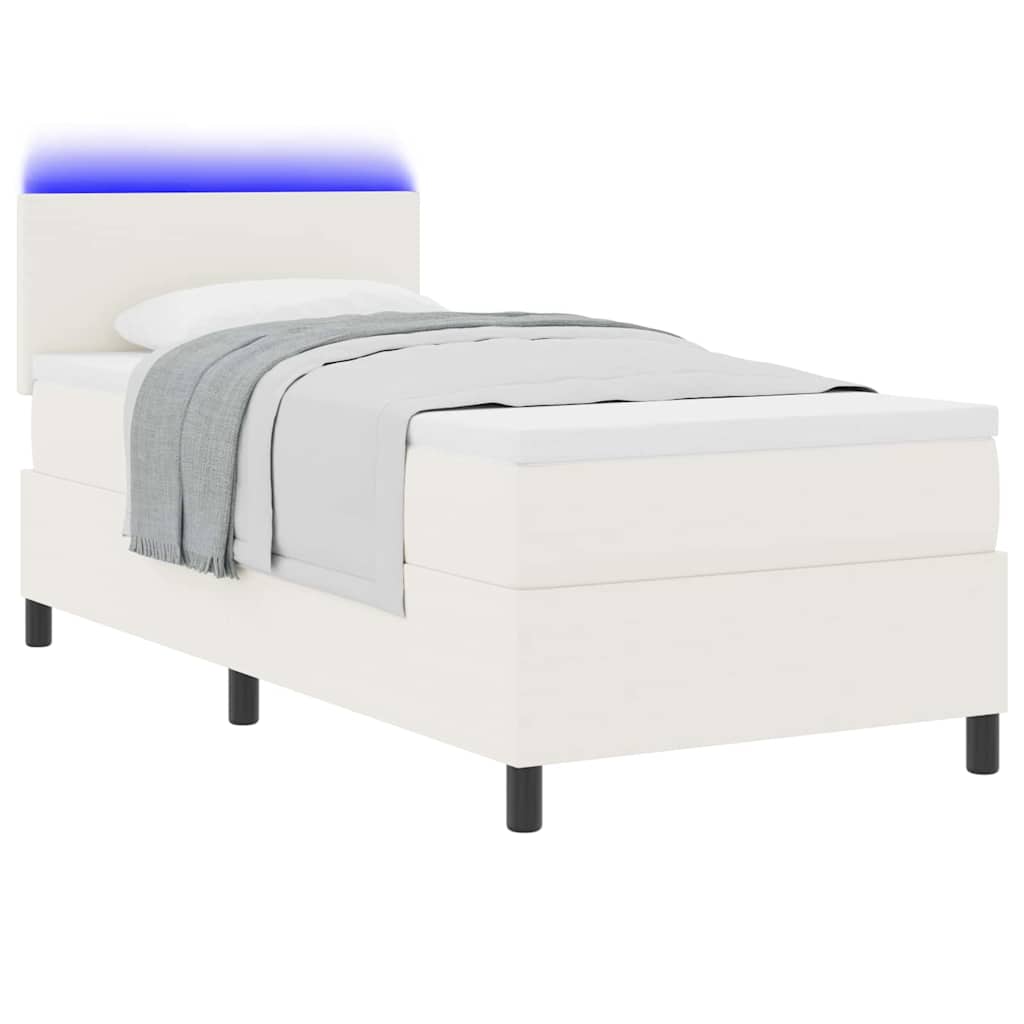 LED Box Spring Krevet s uzglavljem Krema i bijela 90 x 200 cm