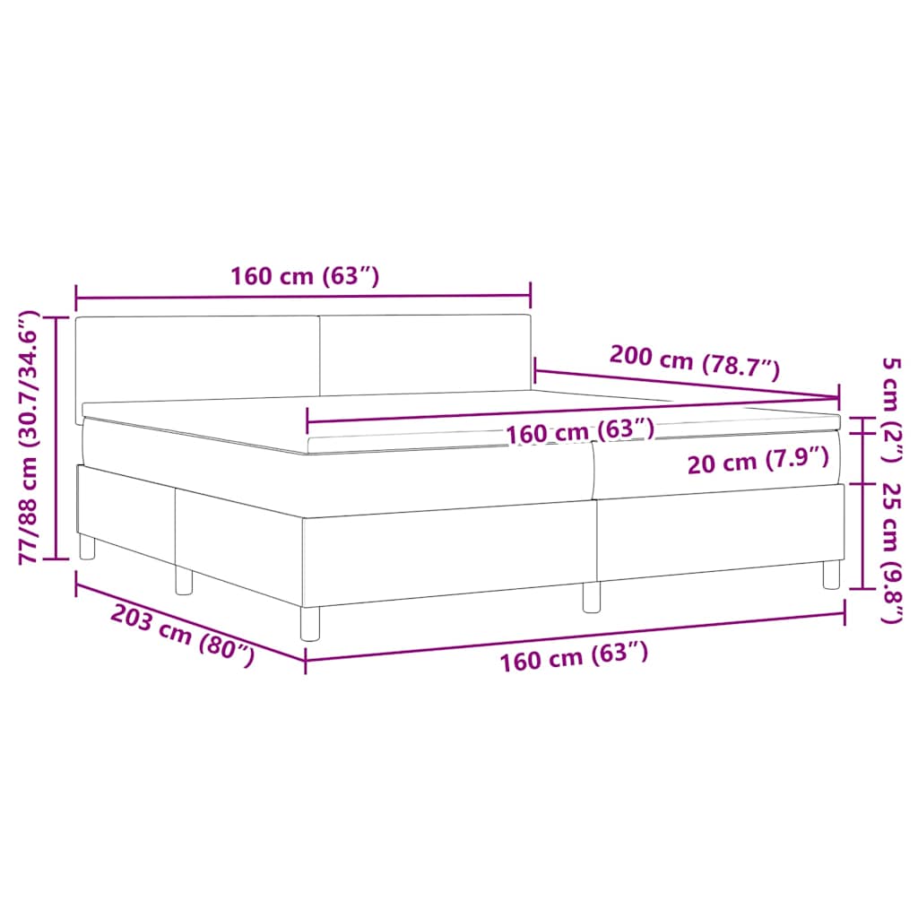 LED Box Spring Krevet Tamno siva i bijela 160 x 200 cm