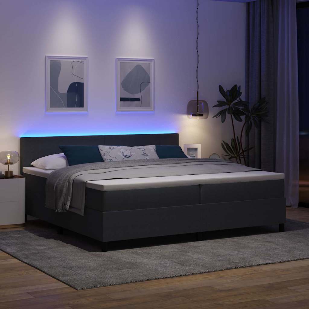 LED Box Spring Krevet Tamno siva i bijela 200 x 200 cm