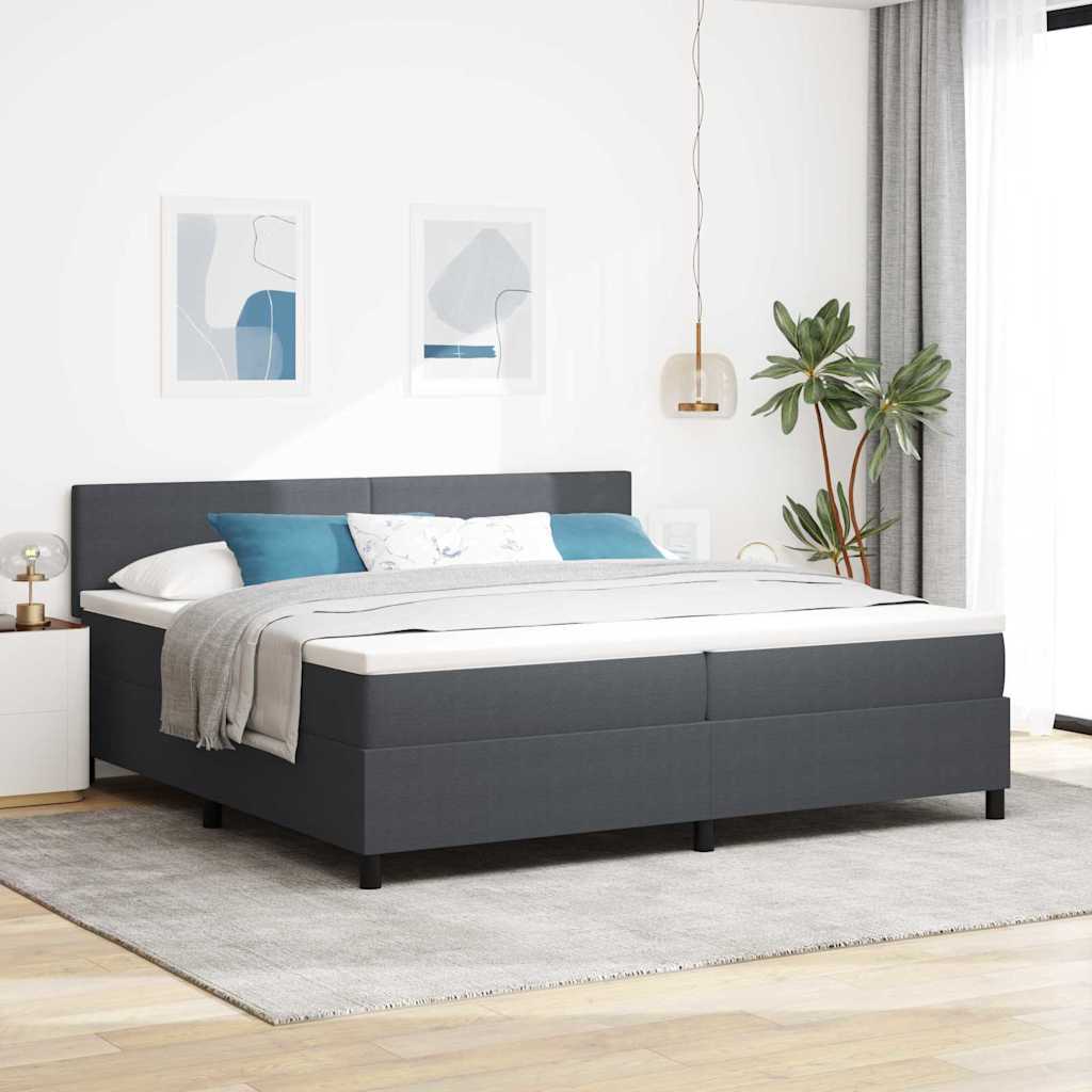 LED Box Spring Krevet Tamno siva i bijela 200 x 200 cm