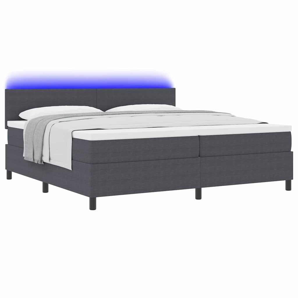 LED Box Spring Krevet Tamno siva i bijela 200 x 200 cm
