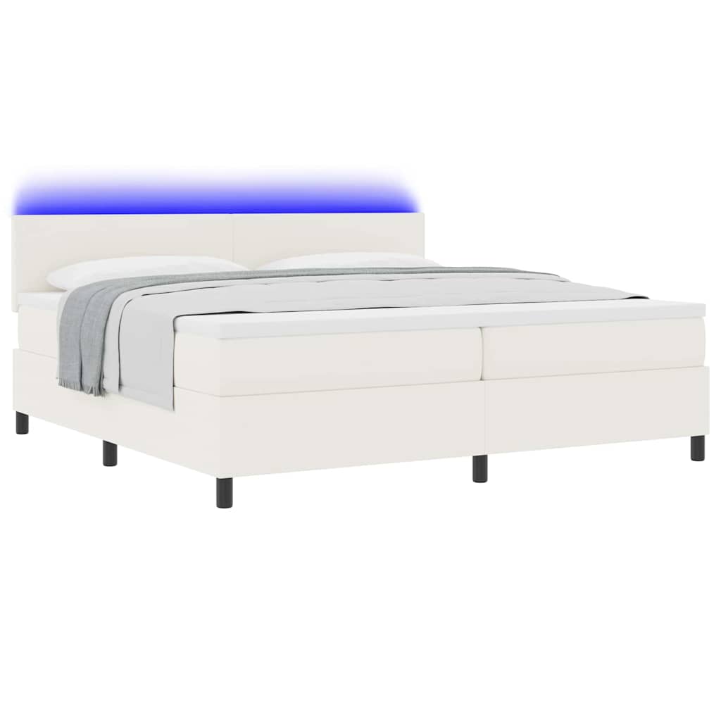 LED Box Spring Krevet s uzglavljem Krema i bijela 200 x 200 cm