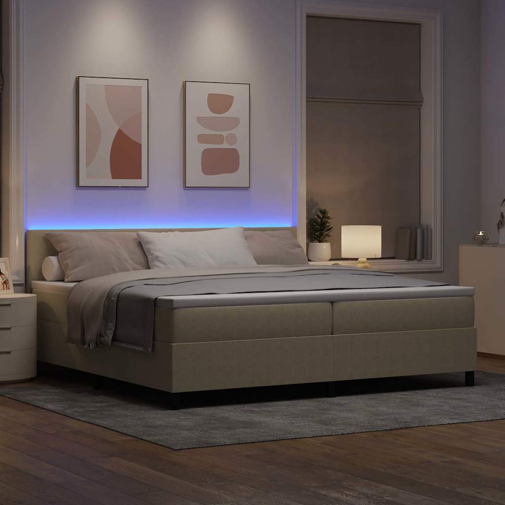 LED Box Spring Krevet Svijetlo siva i bijela. 200 x 200 cm