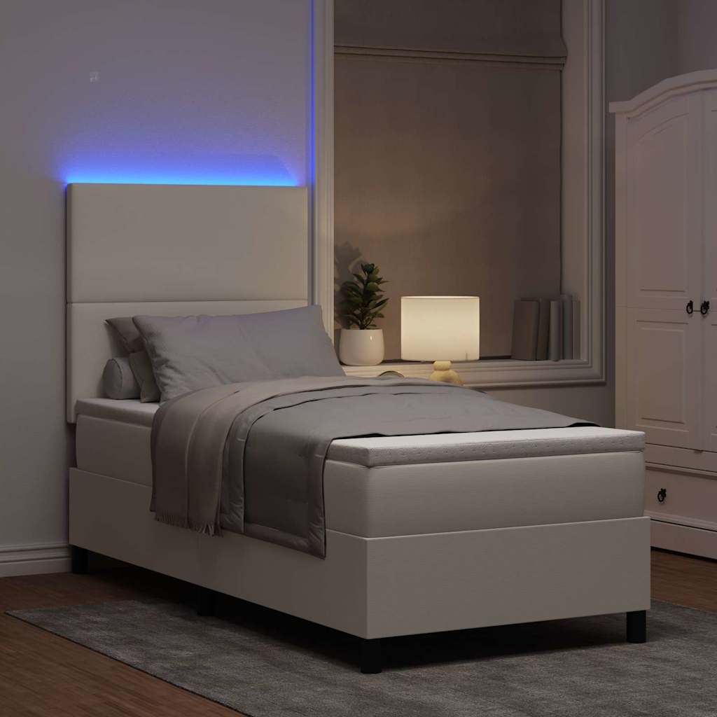LED Box Spring Krevet s uzglavljem Krema i bijela 80 x 200 cm
