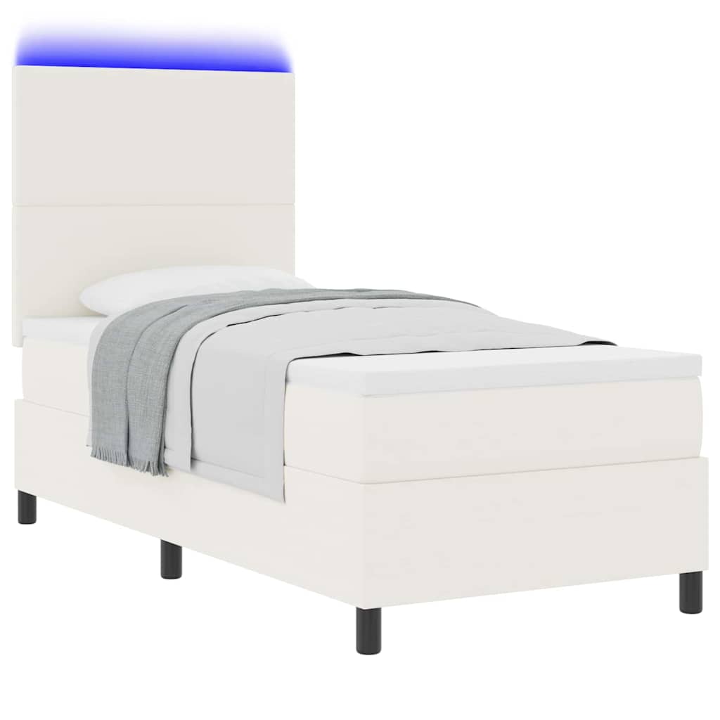 LED Box Spring Krevet s uzglavljem Krema i bijela 80 x 200 cm