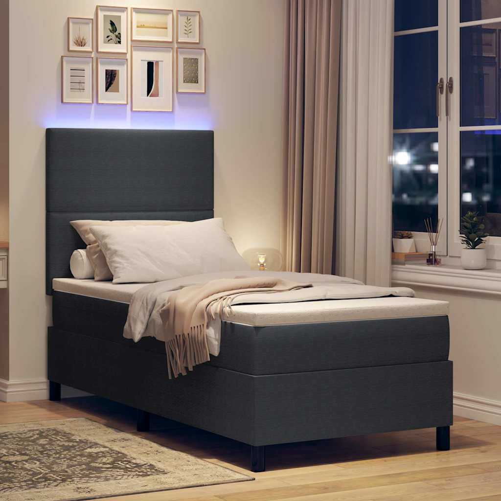 LED Box Spring Krevet Tamno siva i bijela 100 x 200 cm