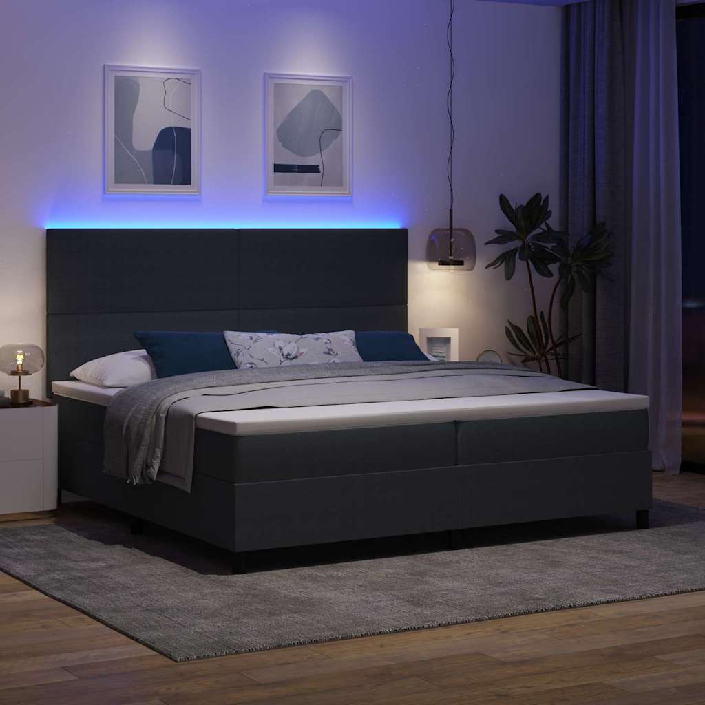 LED Box Spring Krevet Tamno siva i bijela 200 x 200 cm