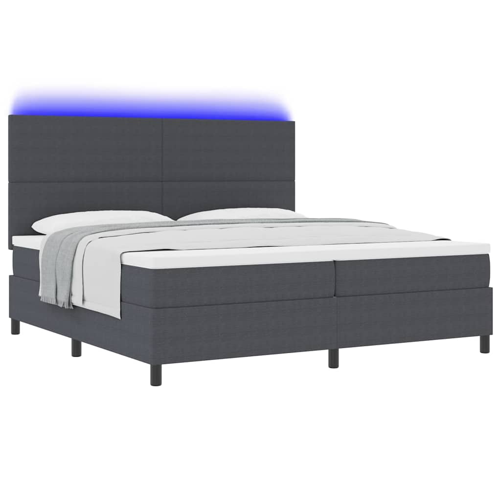 LED Box Spring Krevet Tamno siva i bijela 200 x 200 cm