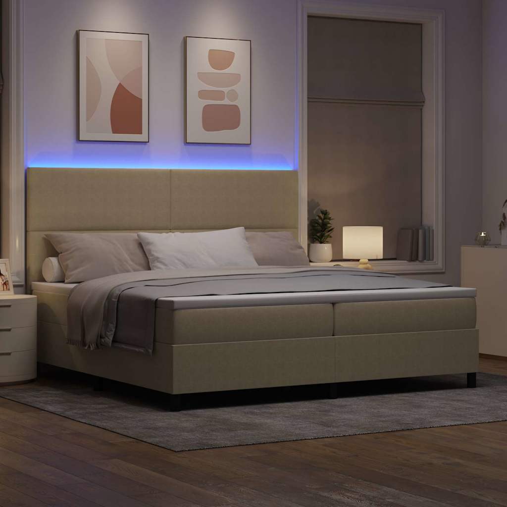LED Box Spring Krevet Svijetlo siva i bijela. 200 x 200 cm