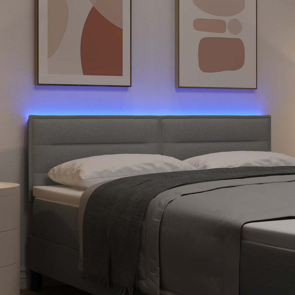 LED glava kreveta s LED trakama Svijetlo siva 160 cm tkanina
