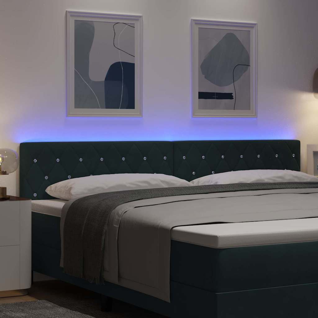 LED glava kreveta s LED trakama Tamnozelena 200 cm Baršun