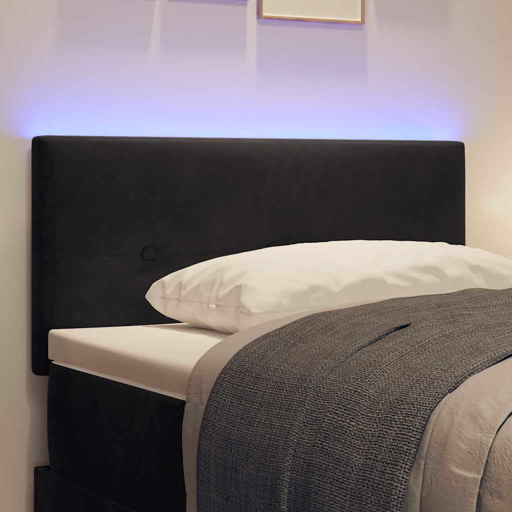 LED glava kreveta s LED trakama Crna 90 cm Baršun