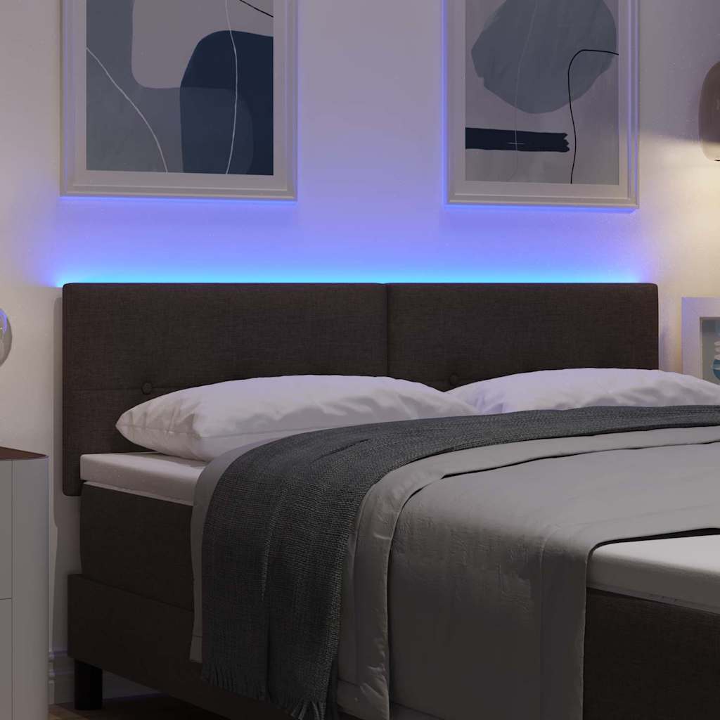 LED glava kreveta s LED trakama Tamno smeđa 144 cm tkanina