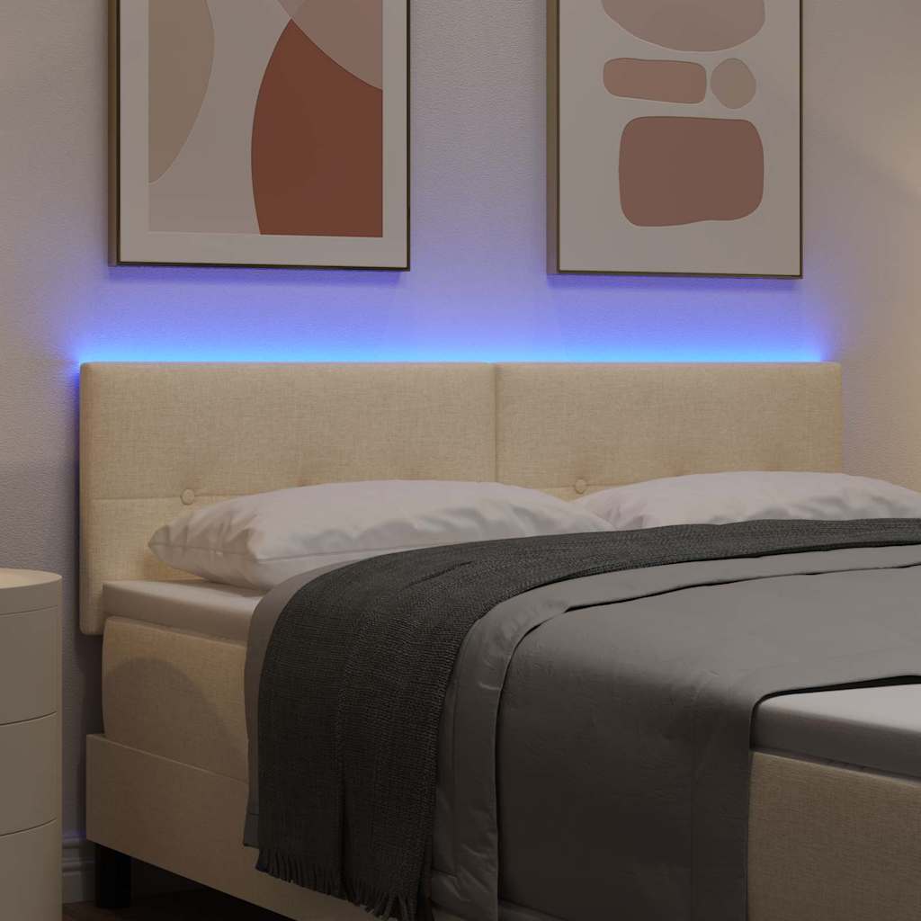 LED glava kreveta s LED trakama Krema 144 cm tkanina