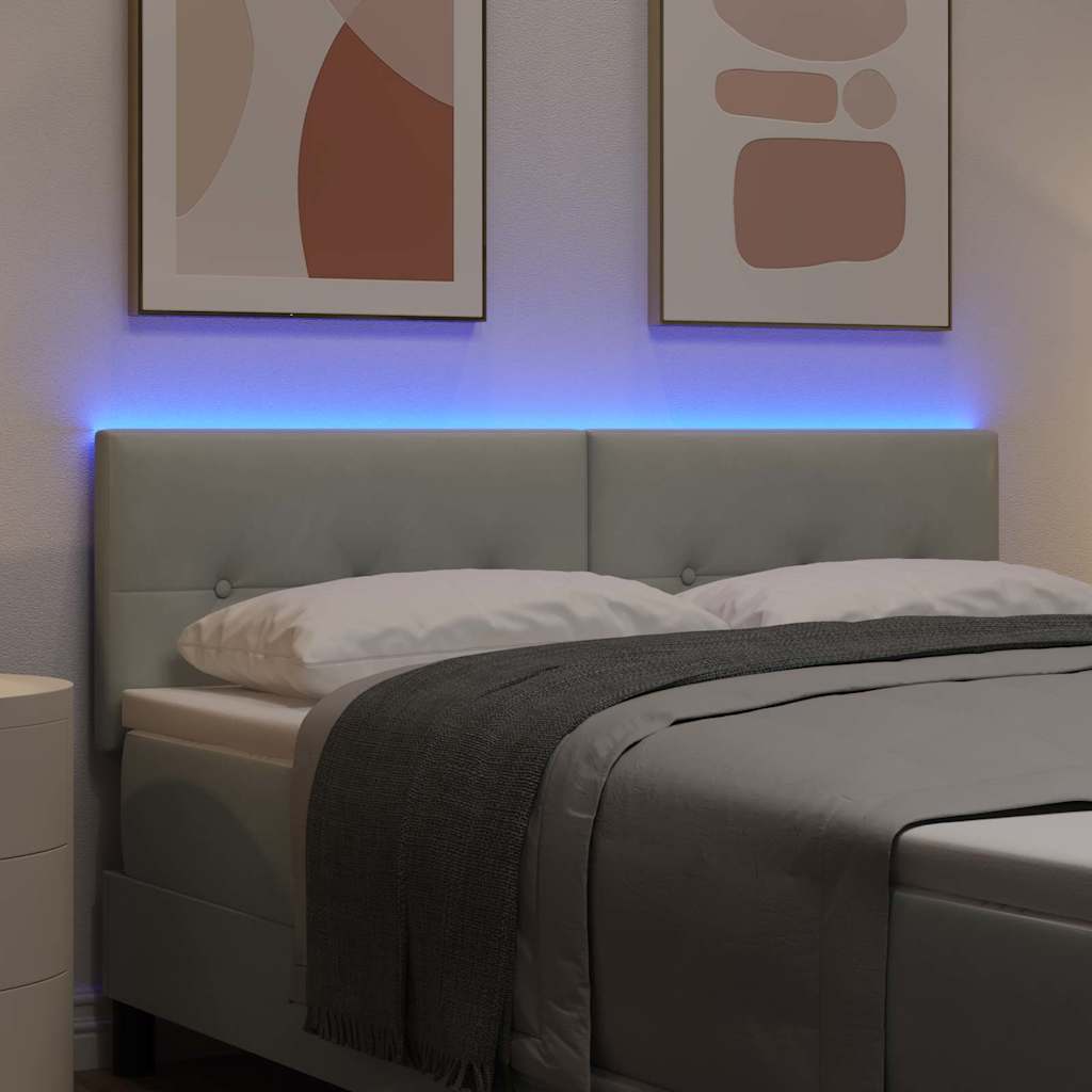 LED glava kreveta s LED trakama Svijetlo siva 144 cm Baršun