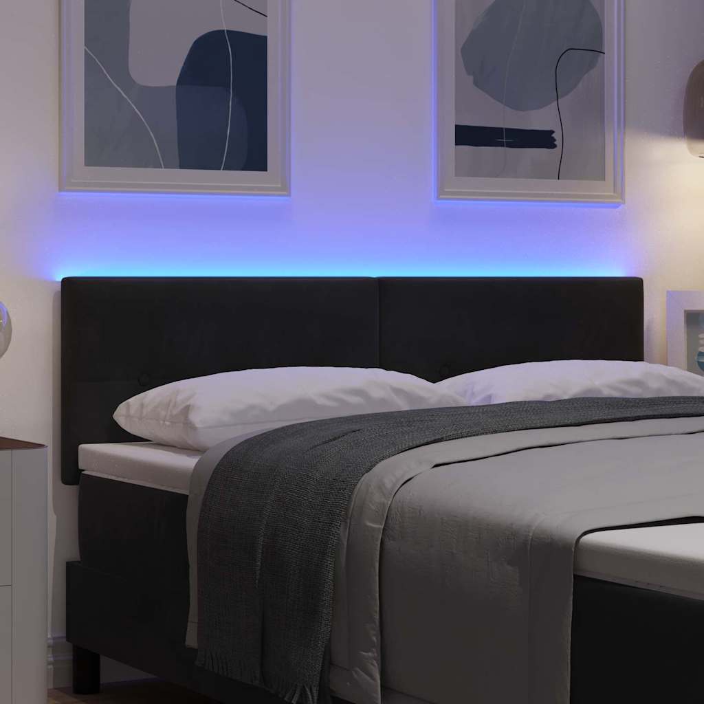 LED glava kreveta s LED trakama Crna 144 cm Baršun