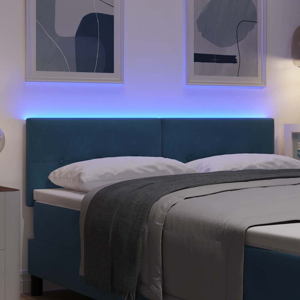 LED glava kreveta s LED trakama Plava 144 cm Baršun