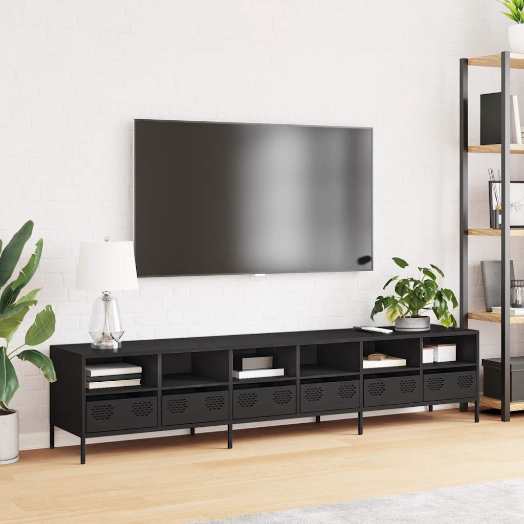 TV ormarić crni 202x39x43,5 cm hladno valjani čelik