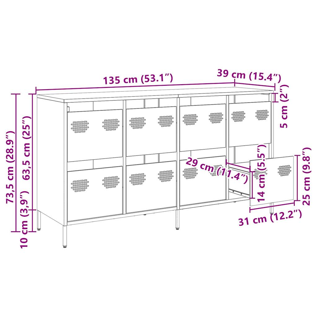 Komoda crna 135x39x73,5 cm hladno valjani čelik