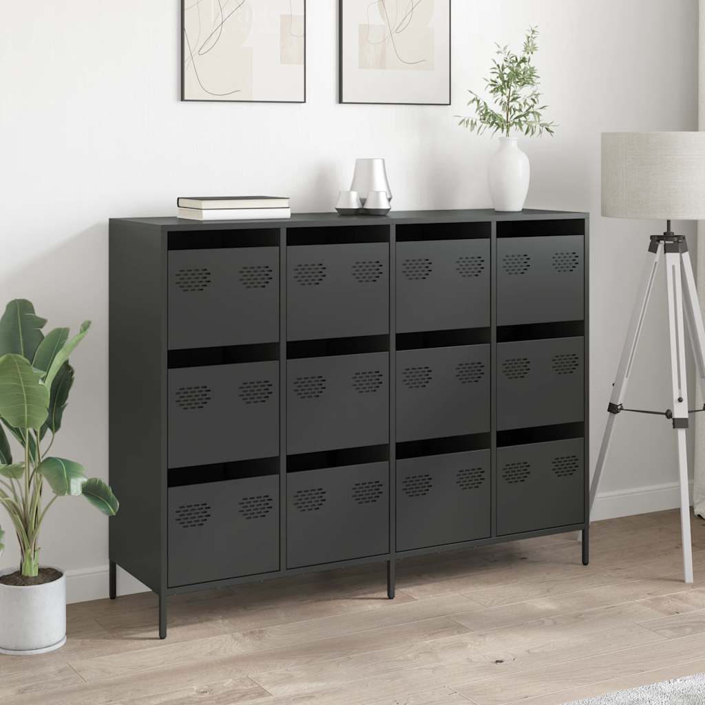 Komoda crna 135x39x103,5 cm hladno valjani čelik