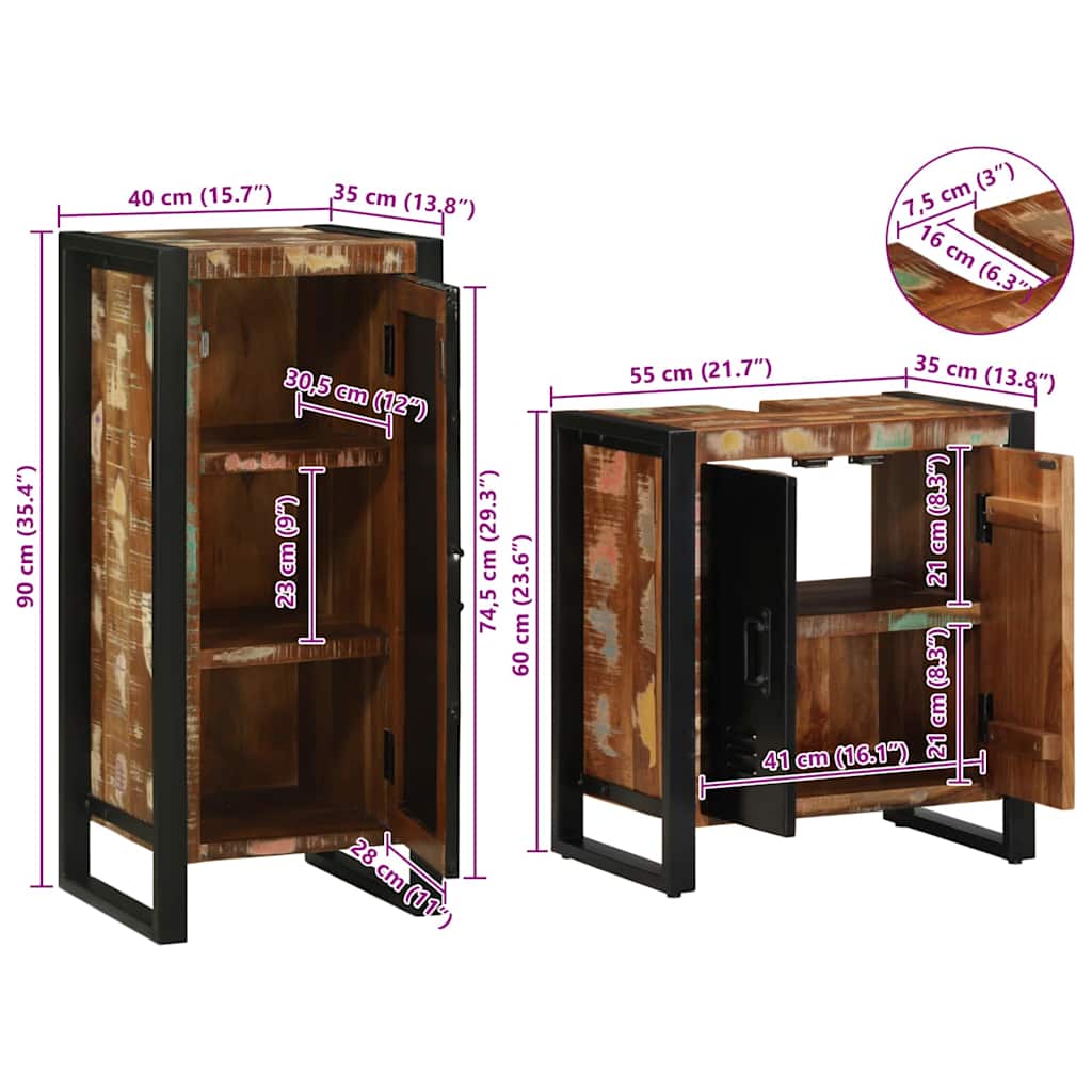 Set namještaja za kupaonicu 2 pcs Čvrsto drvo iz reciklaže