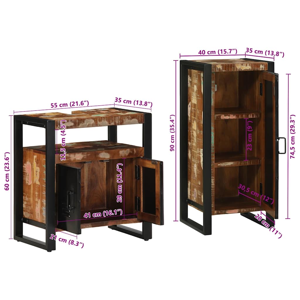 Set namještaja za kupaonicu 2 pcs Čvrsto drvo iz reciklaže